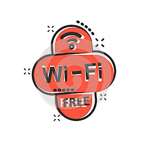 Wifi free icon in comic style. Wi-fi wireless technology vector cartoon illustration pictogram. Network wifi business concept