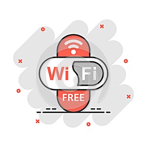Wifi free icon in comic style. Wi-fi wireless technology vector cartoon illustration pictogram. Network wifi business concept