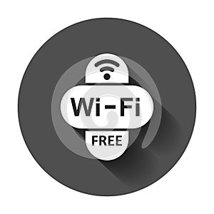 Wifi free internet sign icon in flat style. Wi-fi wireless technology vector illustration with long shadow. Network wifi free bus