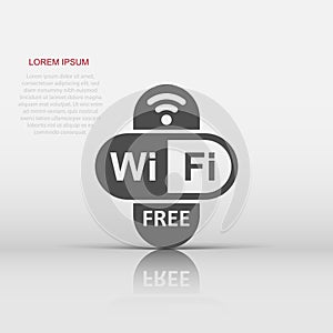 Wifi free internet sign icon in flat style. Wi-fi wireless technology vector illustration on white isolated background. Network