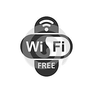 Wifi free internet sign icon in flat style. Wi-fi wireless technology vector illustration on white isolated background. Network w