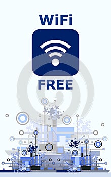 Wifi Free Sign With Square Style Icon on Hi-Tech Background