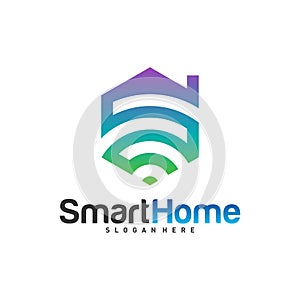 Wifi House Vector Logo. Smart Home Tech Logo Vector. House Net Logo Concept Vector