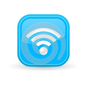 WiFi icon. Blue square shiny button