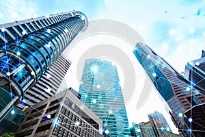 Wifi icon and city scape and network connection concept photo