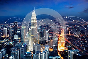 Wifi icon and city scape network connection concept, Smart city