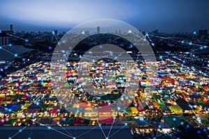 Wifi icon and city scape and network connection concept, Smart city