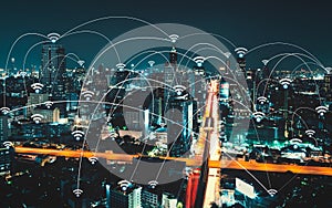 Wifi icon and city scape and network connection photo