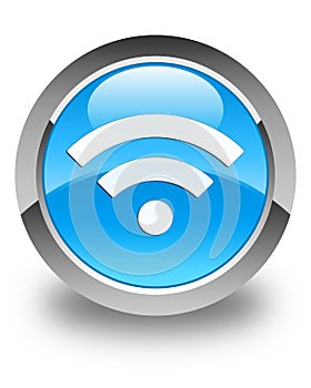 Wifi icon glossy cyan blue round button