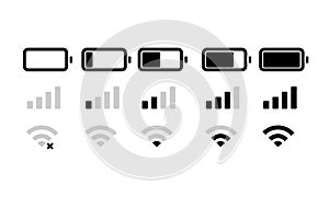 Phone bar status Icons, battery Icon, wifi signal strength. Vector for phone photo