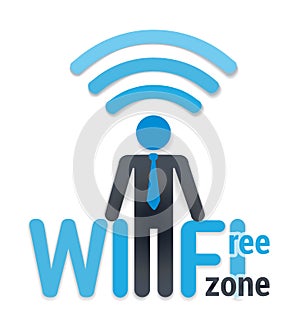 Wifi icon with shadow. free wi-fi zone and a man symbol on white