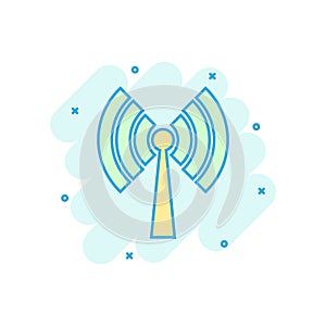 Wifi internet icon in comic style. Wi-fi wireless technology vector cartoon illustration pictogram. Network wifi business concept