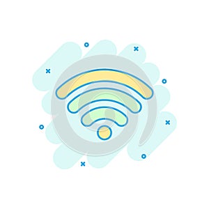 Wifi internet icon in comic style. Wi-fi wireless technology vector cartoon illustration pictogram. Network wifi business concept