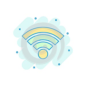 Wifi internet icon in comic style. Wi-fi wireless technology vector cartoon illustration pictogram. Network wifi business concept