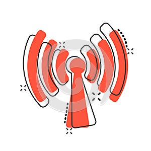 Wifi internet icon in comic style. Wi-fi wireless technology vector cartoon illustration pictogram. Network wifi business concept