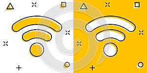 Wifi internet icon in comic style. Wi-fi wireless technology vector cartoon illustration pictogram. Network wifi business concept