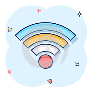 Wifi internet icon in comic style. Wi-fi wireless technology vector cartoon illustration pictogram. Network wifi business concept