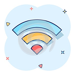 Wifi internet icon in comic style. Wi-fi wireless technology vector cartoon illustration pictogram. Network wifi business concept