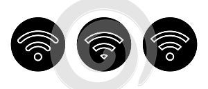 Wifi line icon on black circle. Wireless connection symbol vector