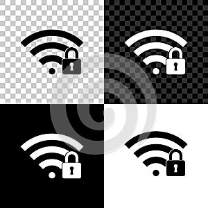 Wifi locked icon isolated on black, white and transparent background. Password Wi-fi symbol. Wireless Network icon. Wifi