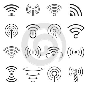 WiFi Logo Vector Elements. Wireless technology concept signs in line style