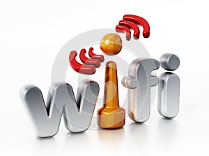 Wifi logo and wireless connection symbol. 3D illustration