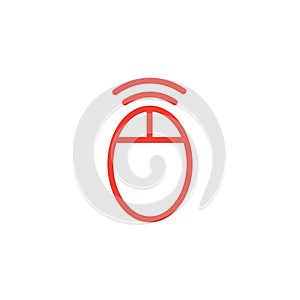 Wifi Mouse Line Red Icon On White Background. Red Flat Style Vector Illustration