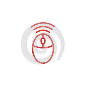 Wifi Mouse Line Red Icon On White Background. Red Flat Style Vector Illustration