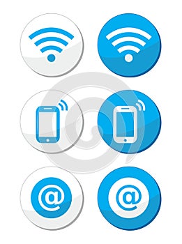 Wifi network, internet zone blue labels set -