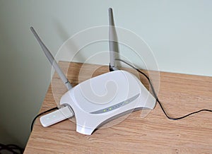 WiFi router with an antenna to enhance the Internet. Wireless network. Improve the signal, speed and range of your wireless