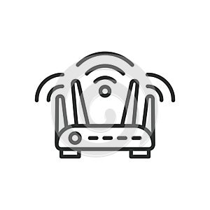 WiFi router 4 antennae, icon in line design. Wi-Fi, router, antenna, four, signal, internet, wireless on white photo
