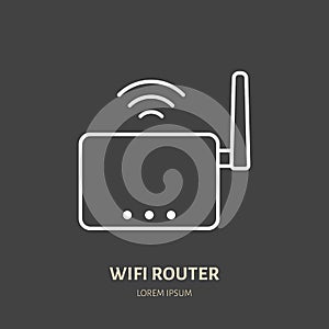 Wifi router flat line icon. Wireless technology, office equipment sign. Vector illustration of communication devices for