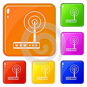 Wifi router icons set vector color