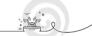 Wifi router line icon. Computer component sign. Internet symbol. Continuous line with curl. Vector
