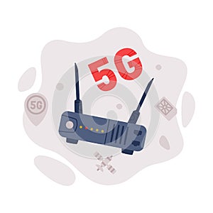 Wifi router, wireless access point. 5G global network high speed connection cartoon vector illustration