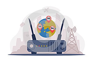Wifi router, wireless access point. Global network high speed connection cartoon vector illustration