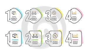 Wifi, Search package and Travel compass icons set. Report diagram sign. Vector