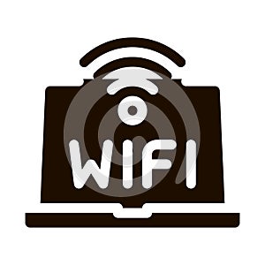 Wifi Sign And Word On Laptop Display glyph icon