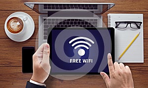 WIFI SIGNAL connectivity concept: Free wifi area sign