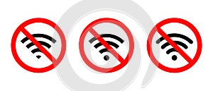 Wifi signal with forbidden sign icon vector. Wireless network prohibition symbol