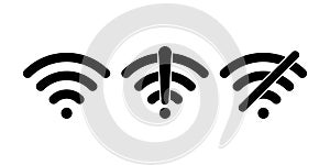 WiFi signal icons with error, lock, and disconnection