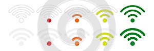 Wifi signal strength icons on a white background, flat style