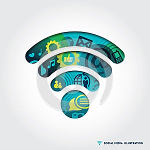 Wifi Signal symbol Illustration with Social media concept