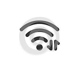 Wifi symbol and arrows icon. Exchanging data via Wi Fi. Wireless internet signal. Vector illustration isolated on white