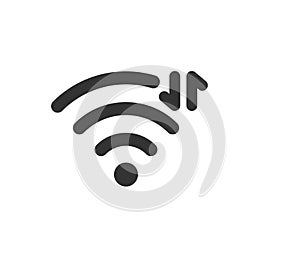 Wifi symbol and arrows icon. Exchanging data via Wi Fi. Wireless internet signal. Vector illustration isolated on white