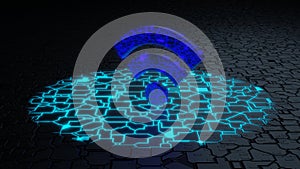 Wifi symbol on a blue glowing circuit board