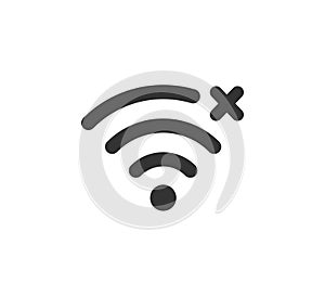 Wifi symbol and cross icon. Jamming wireless internet signal. Wi Fi error. Failure wifi icon. Disconnected wireless