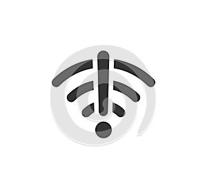 Wifi symbol and exclamation mark icon. Jamming wireless internet signal. Wi-Fi error. Failure wifi icon. Disconnected