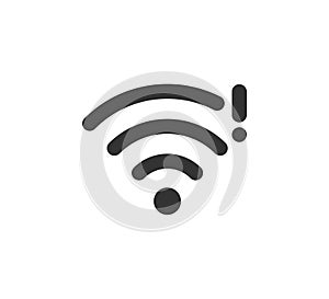 Wifi symbol and exclamation mark icon. Jamming wireless internet signal. Wi-Fi error. Failure wifi icon. Disconnected