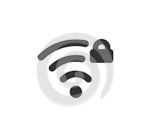 Wifi symbol and lock icon. Blocked wireless internet signal. Wi-Fi signal error. Failure wifi icon. Disconnected